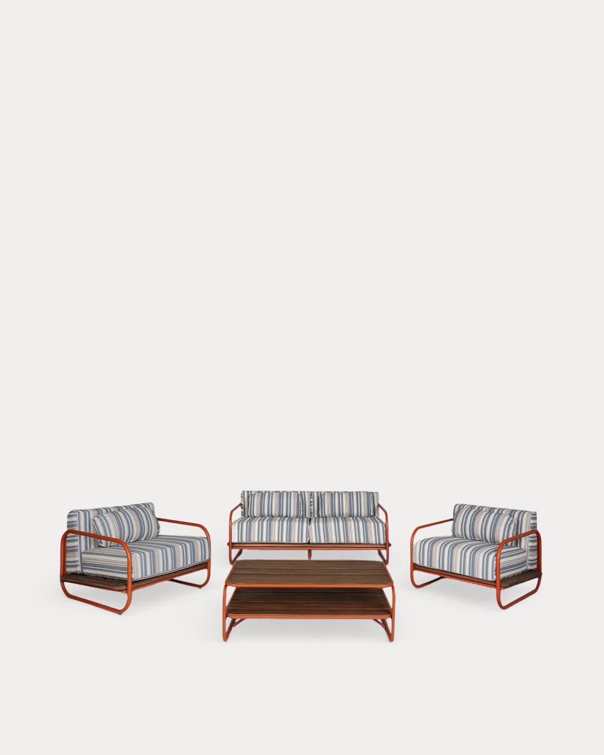 Garten-Set mit 2-Sitzer-Sofa, 2 Sesseln und Couchtisch aus Metall und Stoff Ahrus