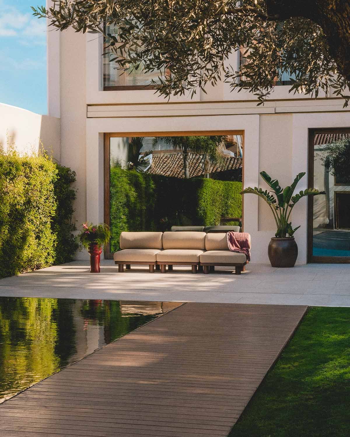 3-Teiliges Modulares Gartensofa mit Mittelmodul aus Aluminium und Stoff Lantana, Galeriebild 2