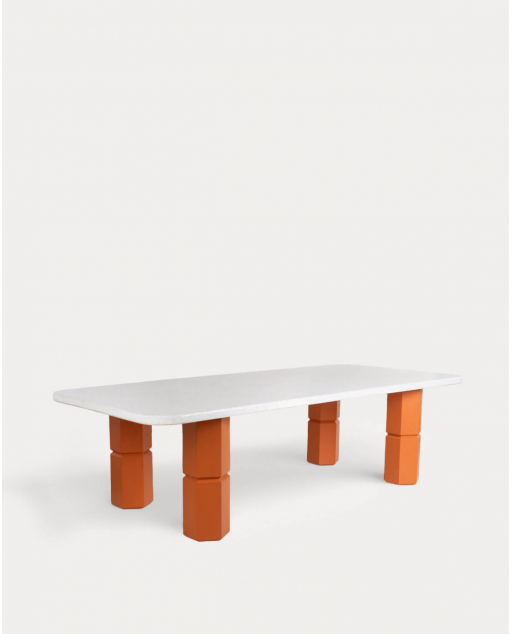 Esstisch rechteckig 270x120 cm aus Terrazzo und Akazienholz Ixiar - Orange Terra