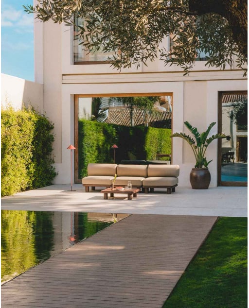 Gartenmöbelset mit 3 Mittelmodulen und Couchtisch aus Aluminium und Stoff Lantana