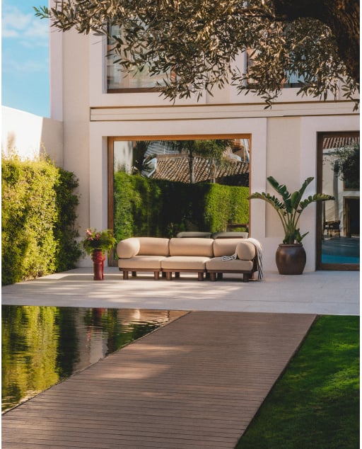 3-Teiliges Modulares Gartensofa mit 2 Eckmodulen und Mittelmodul aus Aluminium und Stoff Lantana