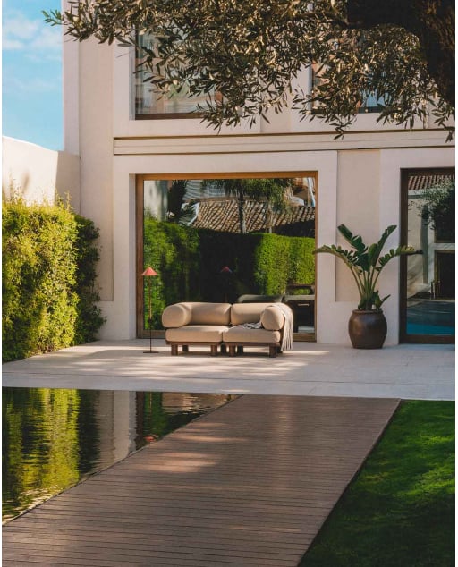 2-Teiliges Modulares Gartensofa-Eckmodul aus Aluminium und Stoff Lantana