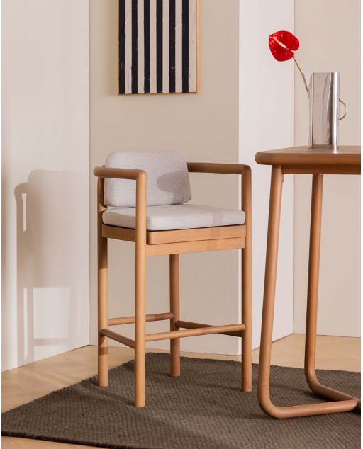 Barhocker aus Eukalyptusholz und Stoff (75 cm) Elnes