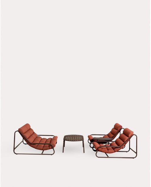 Gartenmöbel-Set mit 2-Sitzer-Sofa, 2 Sesseln, 1 Couchtisch und 1 Beistelltisch aus Metall und Stoff Jazmin - Schokolade Braun