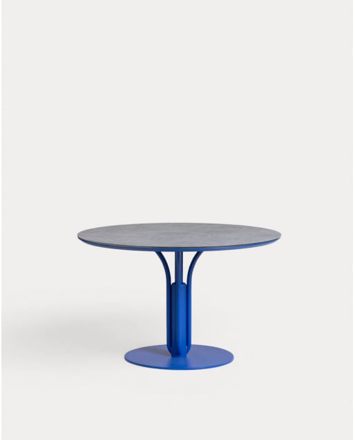 Runder Esstisch aus Metall und gehärtetem Glas (Ø120 cm) Llibet - Blau Sapphire