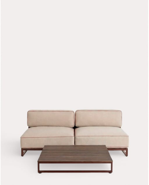 Gartenmöbelset mit 2 Mittelmodulen und Couchtisch aus Metall und Stoff Kristen - Beige Seashell