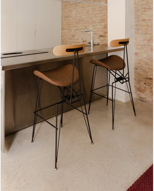 Hoher Hocker aus Kunstleder und Holz (76 cm) Brunela