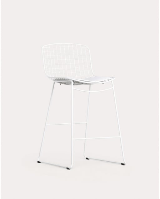 Hoher Metallhocker (66 cm) Aras mit niedriger Rückenlehne - Weiß Polar