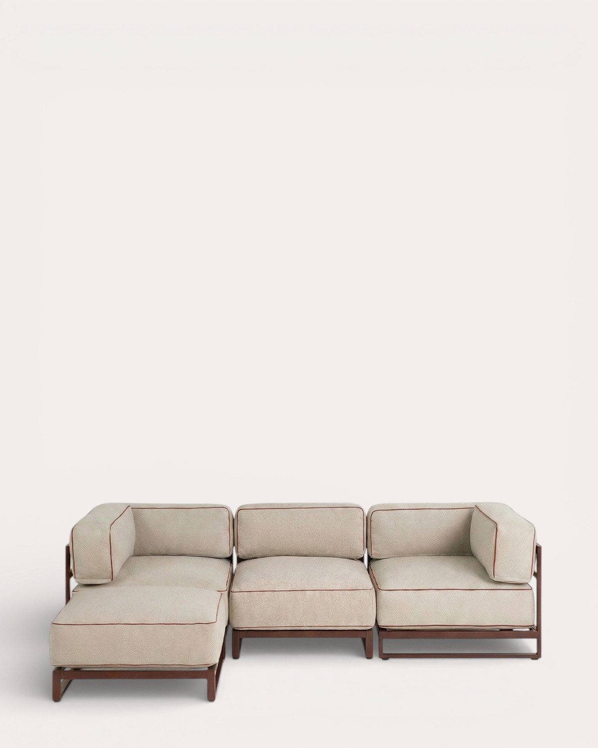 3-teiliges Modulares Gartensofa mit 2 Eckmodulen und Mittelmodul mit Metall- und Stoffhocker Kristen, Galeriebild 1