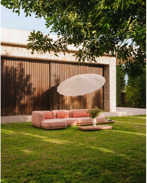 Gartenmöbel-Set mit Sofamodul, Mittelsofa, Ecksofa, Hocker und Couchtisch aus Akazienholz und Stoff Redik