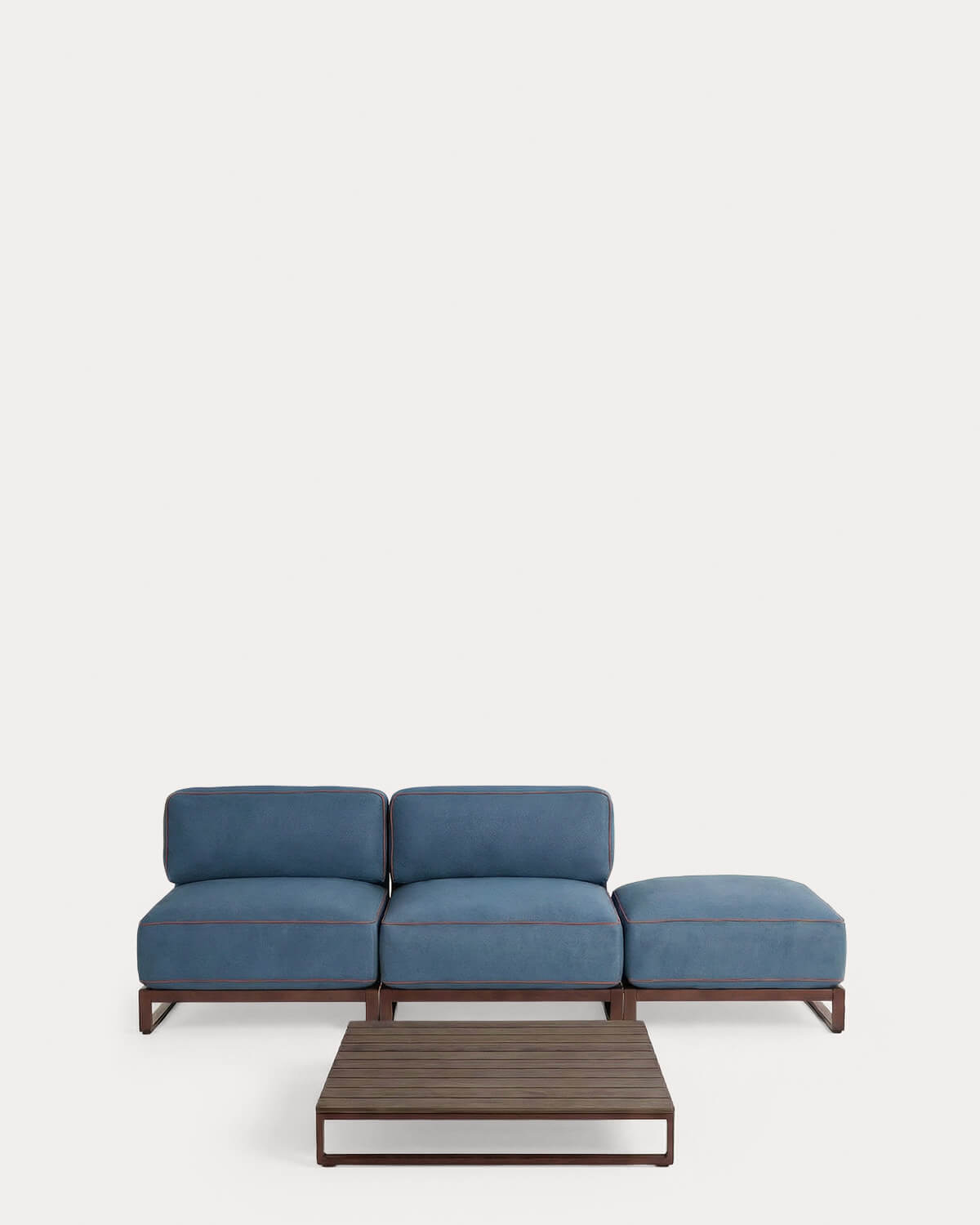 Garten-Set mit 2 Mittelmodulen, Poufmodul und Couchtisch aus Metall und Stoff Kristen, Galeriebild 1