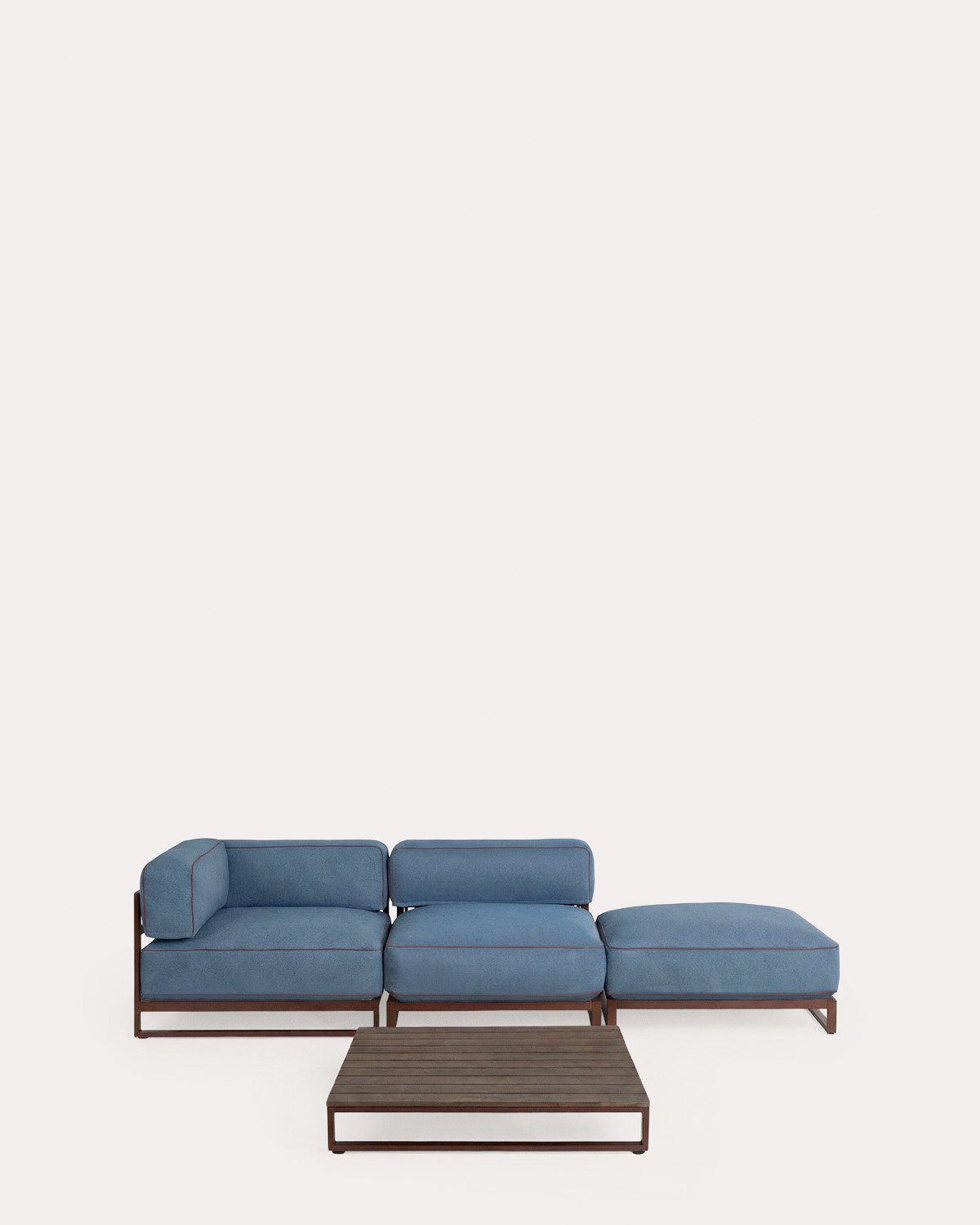 Gartenmöbel-Set mit Eckmodul, Mittelmodul, Pouf-Modul und Couchtisch aus Metall und Stoff Kristen, Galeriebild 1