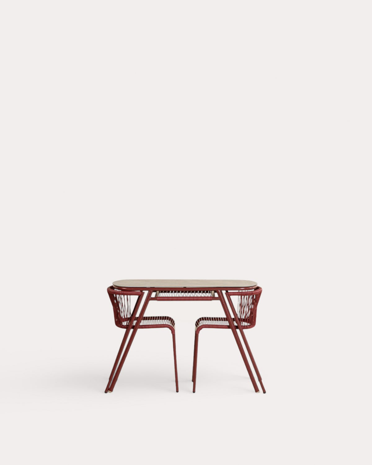 Ovaler Tisch (105x55 cm) und 2 Satzstühle aus Metall und synthetischem Rattan für den Außenbereich Paolo, Galeriebild 4