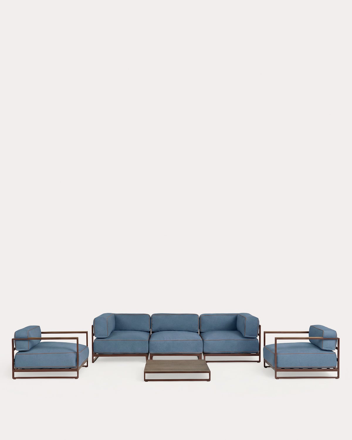 Gartenmöbel-Set mit 2 Eckmodulen, Mittelmodul, 2 Sesseln und Couchtisch aus Metall und Stoff Kristen, Galeriebild 1