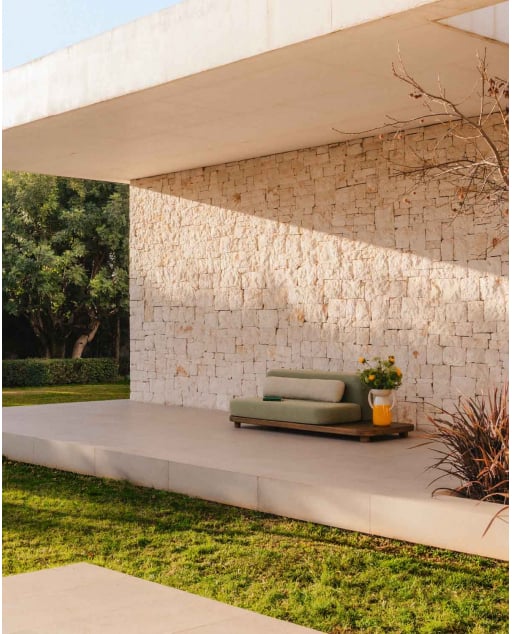 Modulares Sofa-Modul für 2-Sitzer-Gartensofa mit Beistelltisch aus Akazienholz und Stoff Redik