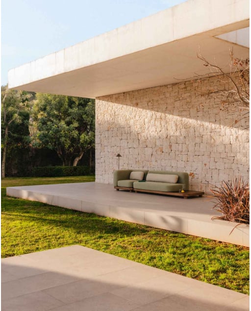 2-Teiliges Modulares Gartensofa-Set Sofa-Modul und Eckmodul aus Akazienholz und Stoff Redik