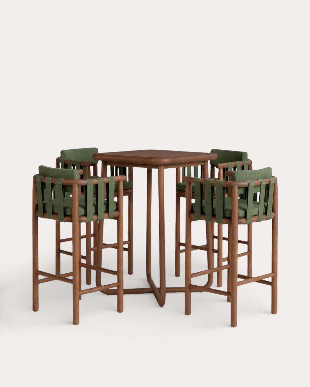 Stehtisch-Set (70x70 cm) und 4 Barhocker aus Eukalyptusholz und Outdoor-Gewebe Edvard, Galeriebild 1