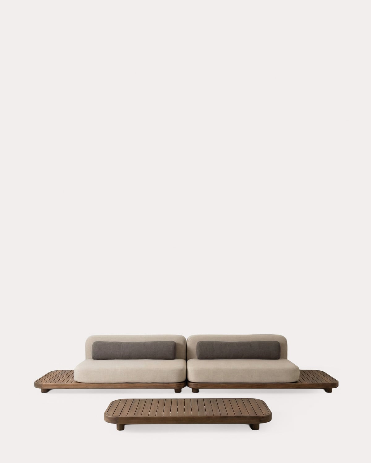 Gartenmöbel-Set mit 2-teiligem Sofa und Couchtisch aus Akazienholz und Stoff Redik