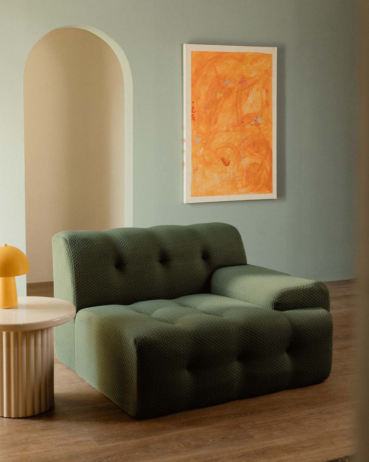 Rechtes Eckmodul aus vakuumverpacktem Stoff für Nahual-Sofa, Galeriebild 2