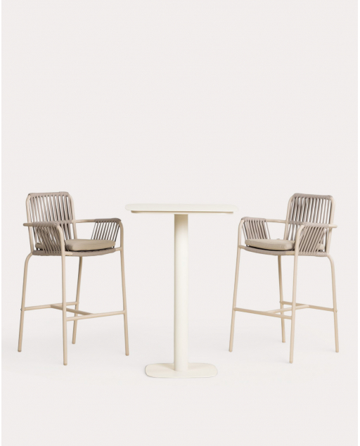 Square Stehtisch-Set (70x70 cm) Zoilo und 2 Aluminium-Hocker (75 cm) Drian für den Außenbereich - Braun Clay