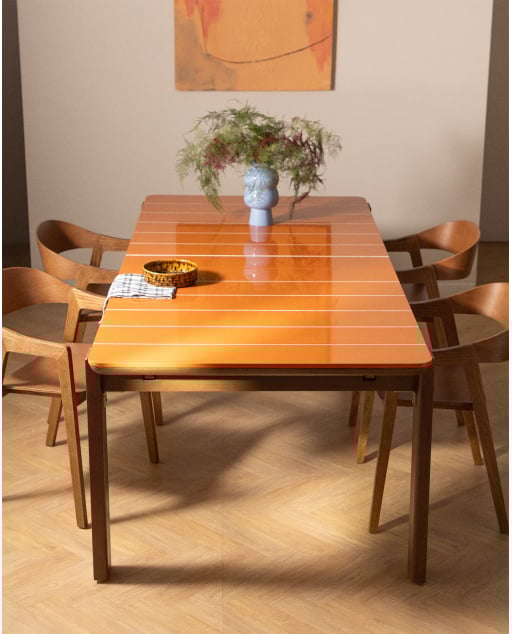 Ausziehbarer Rechteckiger Esstisch in Zementoptik mit Fliesen-und Akazienholz-Optik (225–330 x100 cm) Ubel