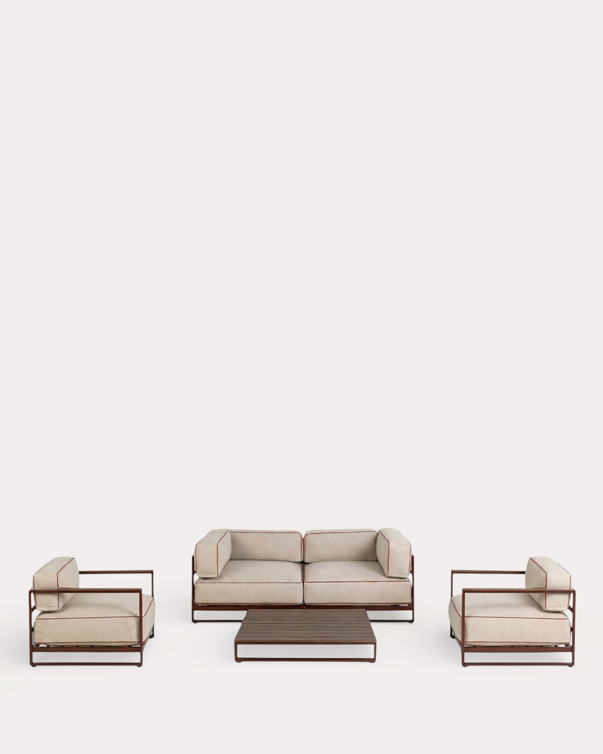 Gartenmöbel-Set mit 2 Eckelementen, 2 Sesseln und Couchtisch aus Metall und Stoff Kristen