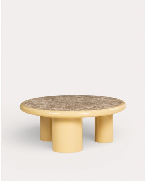 Runder Couchtisch aus Marmor und Holz (Ø 90 cm) Hellie