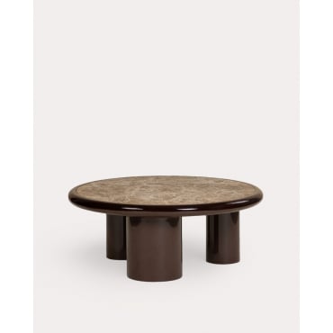 Runder Couchtisch aus Marmor und Holz (Ø 90 cm) Hellie Schokolade Braun - The Masie