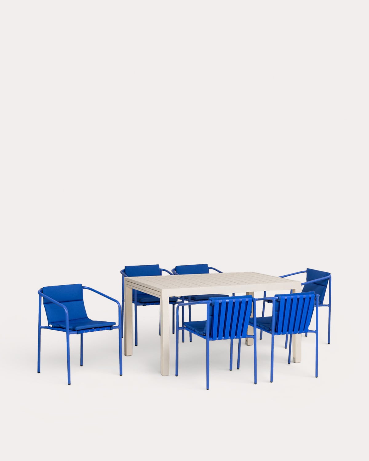 Set mit ausziehbarem rechteckigem Tisch 135–265x100 cm Seila und 6 Gartenstühlen mit Armlehnen aus Aluminium Vinke, Galeriebild 1