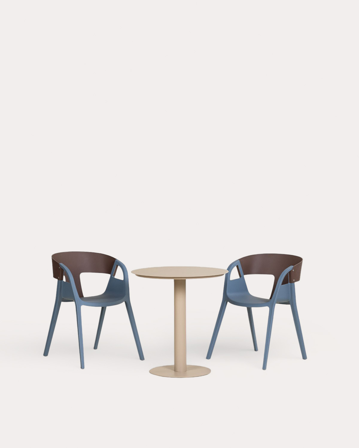 Set Runde Metalltisch (Ø70 cm) Banon mit 2 Barrax Outdoor-Stühlen aus Polypropylen, Galeriebild 1