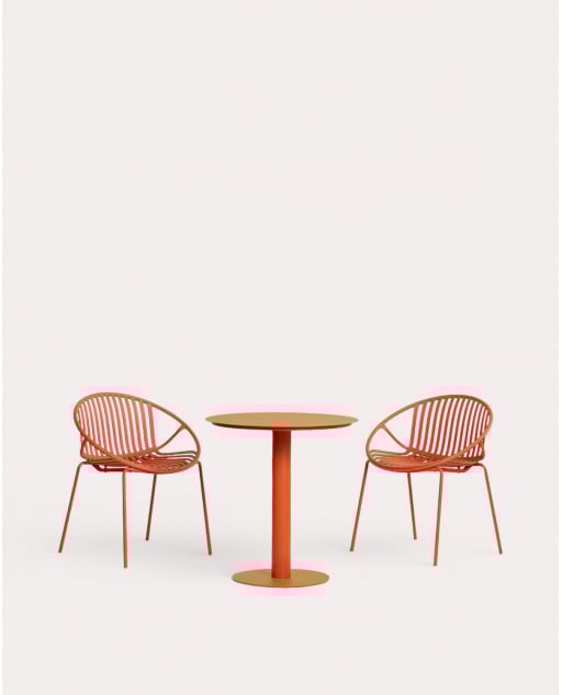 Banon Runder Metalltisch (Ø70 cm) und 2 Anier Outdoor-Polypropylenstühle