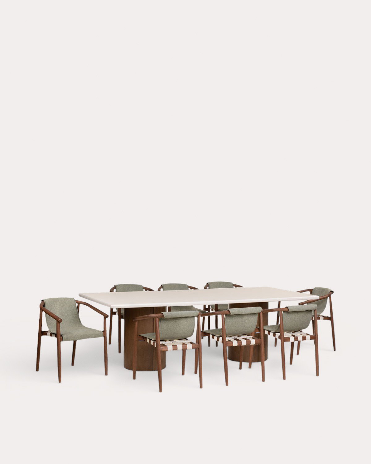 Rechteckiger Zementtisch Eneiza (230x110 cm) und 8 Clhoti Outdoor-Holzarmstühle, Galeriebild 1