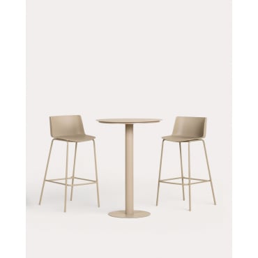 Runder Stehtisch aus Metall (Ø70 cm) Banon und 2 Barhocker aus Polypropylen (74 cm) Meivy für den Außenbereich Braun Clay - The Masie