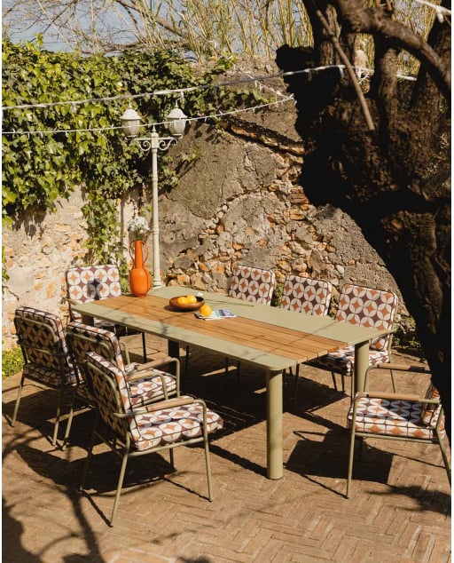 Rechteckiger Gartentisch aus Metall und Teakholz (220x110 cm) Lirae