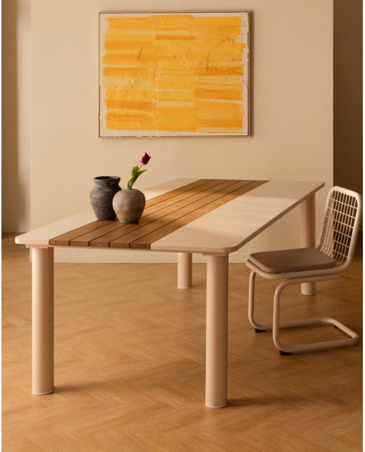 Rechteckiger Esstisch aus Metall und Teakholz (220x110 cm) Lirae