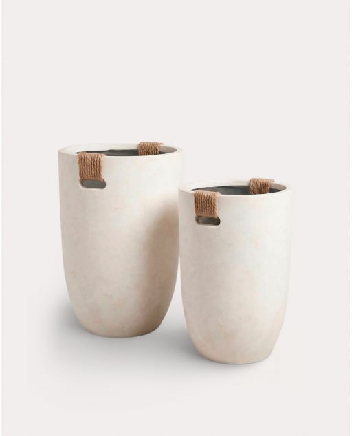 Set Mit 2 Hohen Zementpflanzgefäßen Fitonia