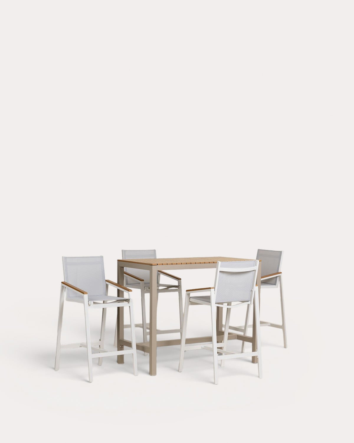 Outdoor-Stehtisch-Set (130 x 70 cm) und 4 hohe Aluminiumhocker Korce, Galeriebild 1