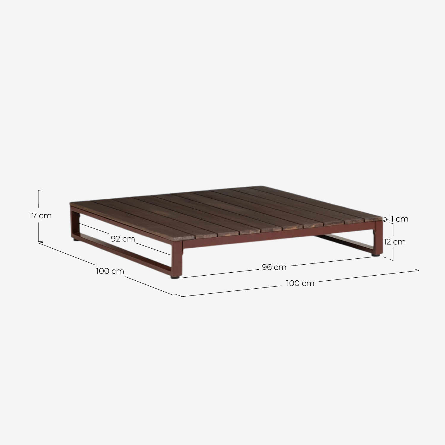 Garten-Set mit 2 Mittelmodulen, Poufmodul und Couchtisch aus Metall und Stoff Kristen, Ma&szlig;e