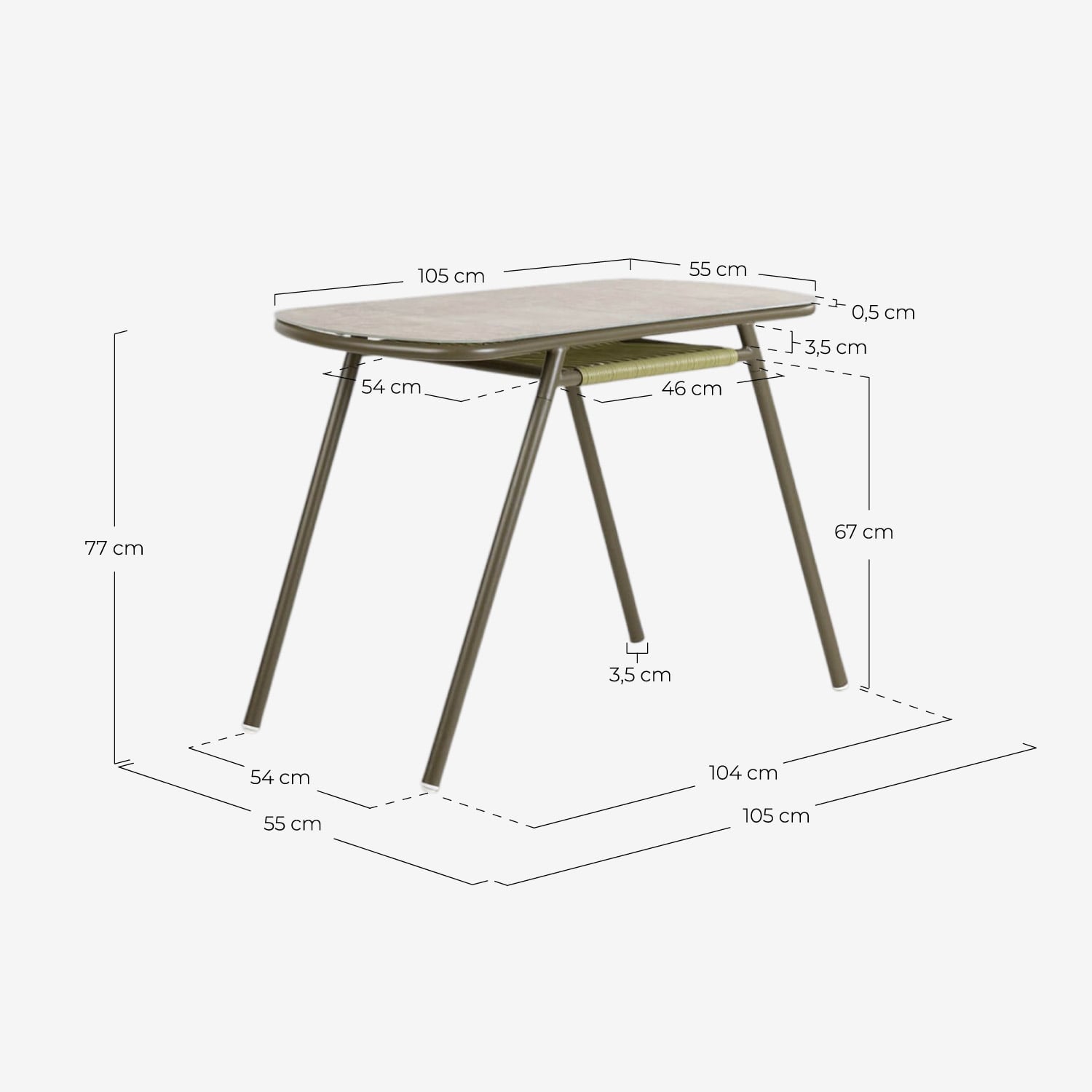 Ovaler Tisch (105x55 cm) und 2 Satzstühle aus Metall und synthetischem Rattan für den Außenbereich Paolo, Ma&szlig;e