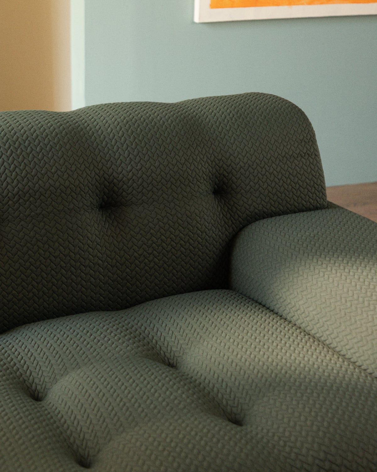 Rechtes Eckmodul aus vakuumverpacktem Stoff für Nahual-Sofa, Galeriebild 3