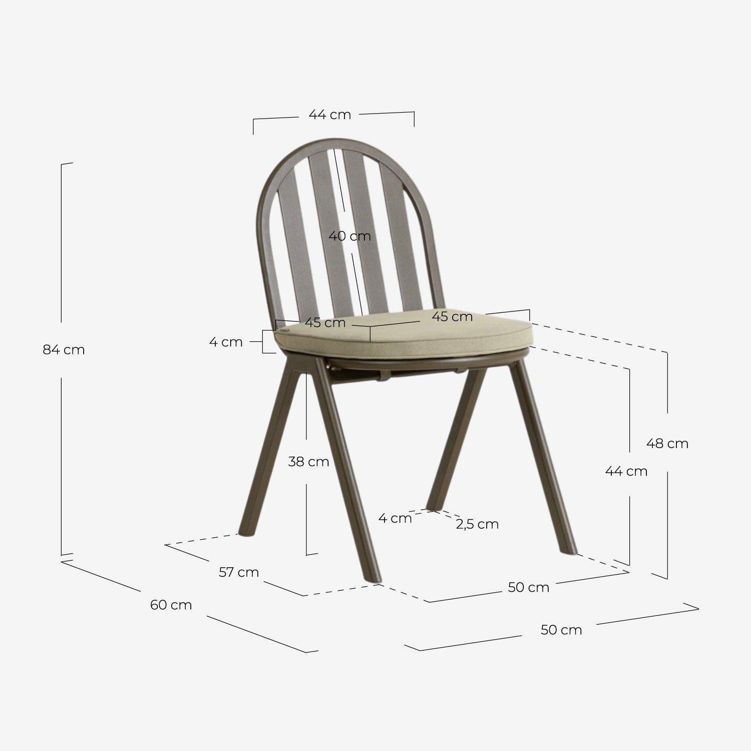 2er-Pack Llibet-Gartenstühle aus Aluminium und Stoff, Ma&szlig;e