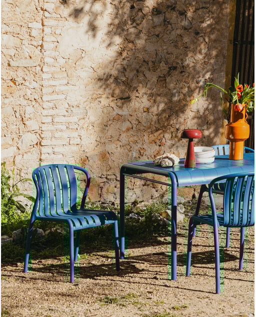 Set Rechteckiger Tisch (153x90 cm) und 4 Polypropylen-Gartenstühle Baztan