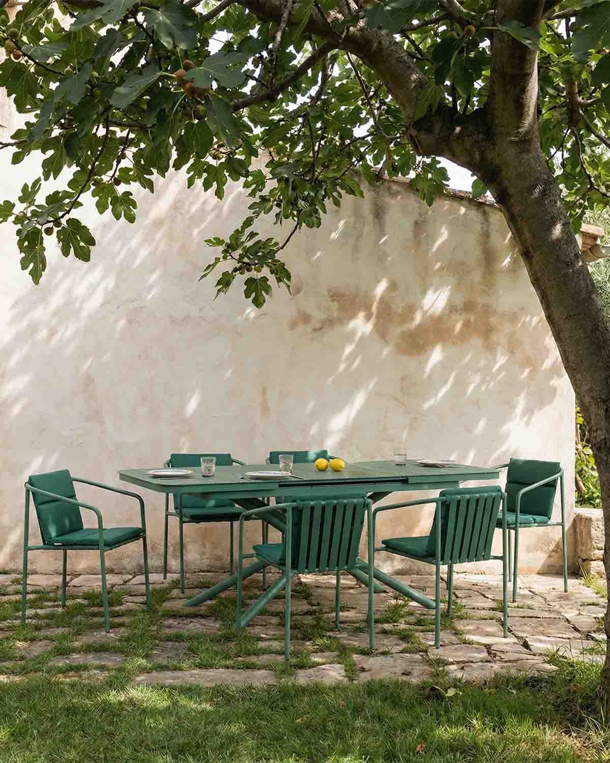 Ausziehbarer Rechteckiger Tisch (180-240x90 cm) Kelsey und Vinke 6 Outdoor-Aluminium-Sessel, Galeriebild 2