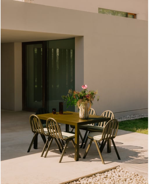 Rechteckiger Ausziehtisch (135-265x100 cm) Seila und 6 Llibet Aluminium-Gartenstühle