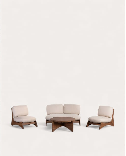 Gartenset mit 2-Sitzer-Sofa, 2 Sesseln und Couchtisch aus Akazienholz und Lorent-Stoff