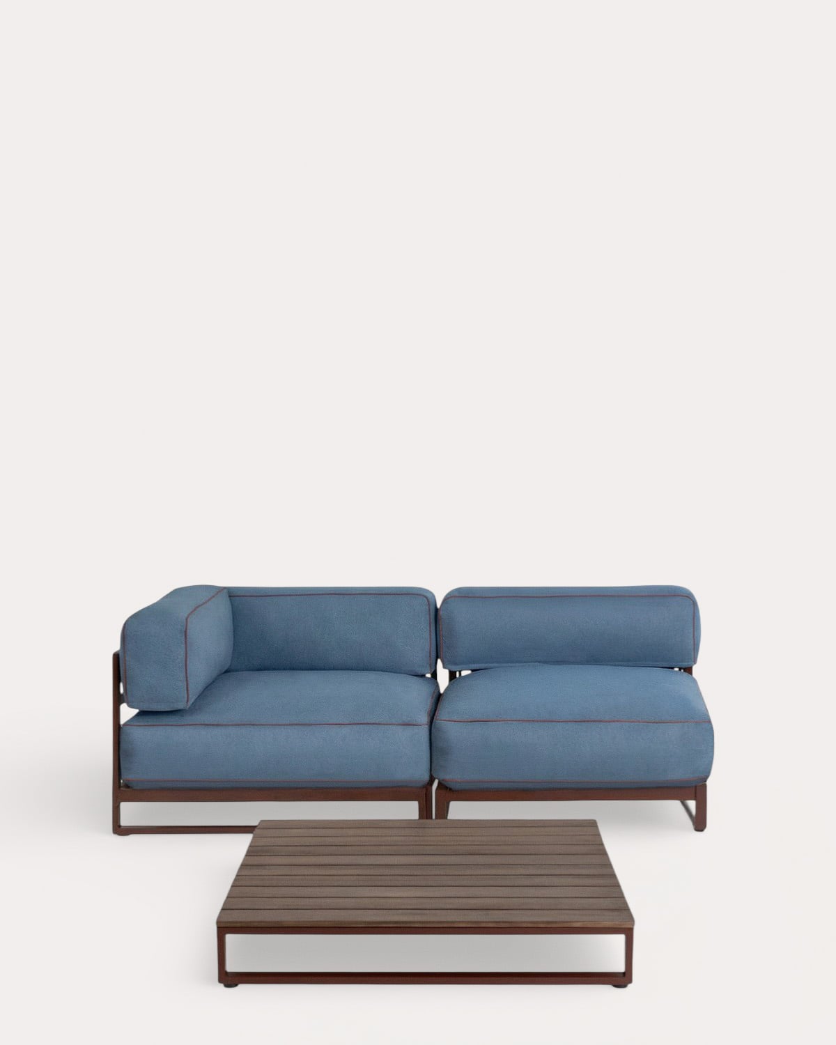 Gartenmöbel-Set mit Eckmodul, Mittelmodul und Couchtisch aus Metall und Stoff Kristen