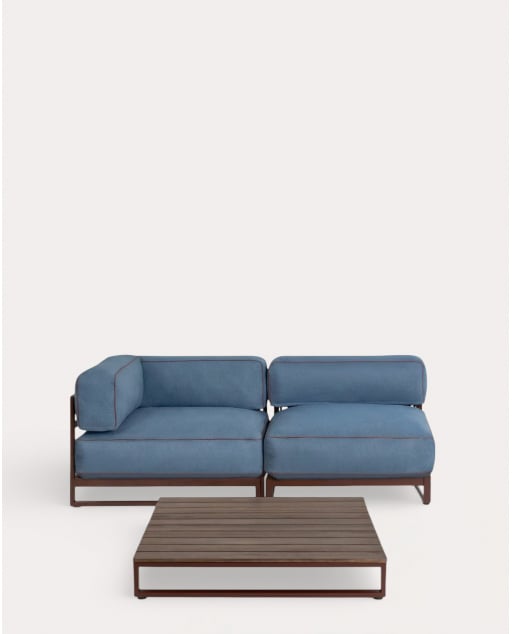 Gartenmöbel-Set mit Eckmodul, Mittelmodul und Couchtisch aus Metall und Stoff Kristen