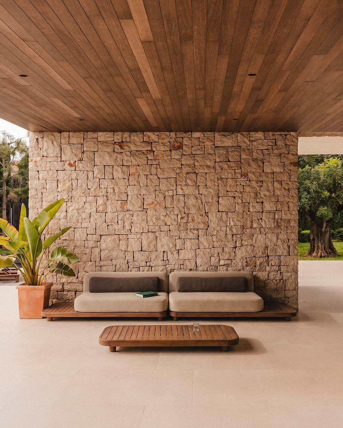 Gartenmöbel-Set mit 2-teiligem Sofa und Couchtisch aus Akazienholz und Stoff Redik, Galeriebild 2