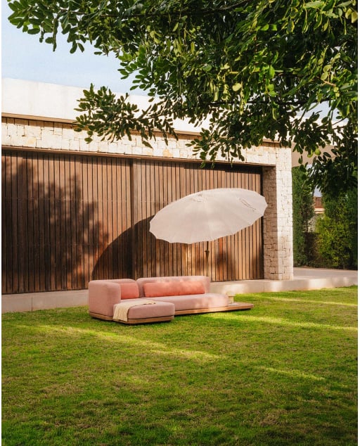 2-Teiliges Modulares Gartensofa-Set Sofa-Modul und Eckmodul mit Akazienholz und Stoffhocker Redik