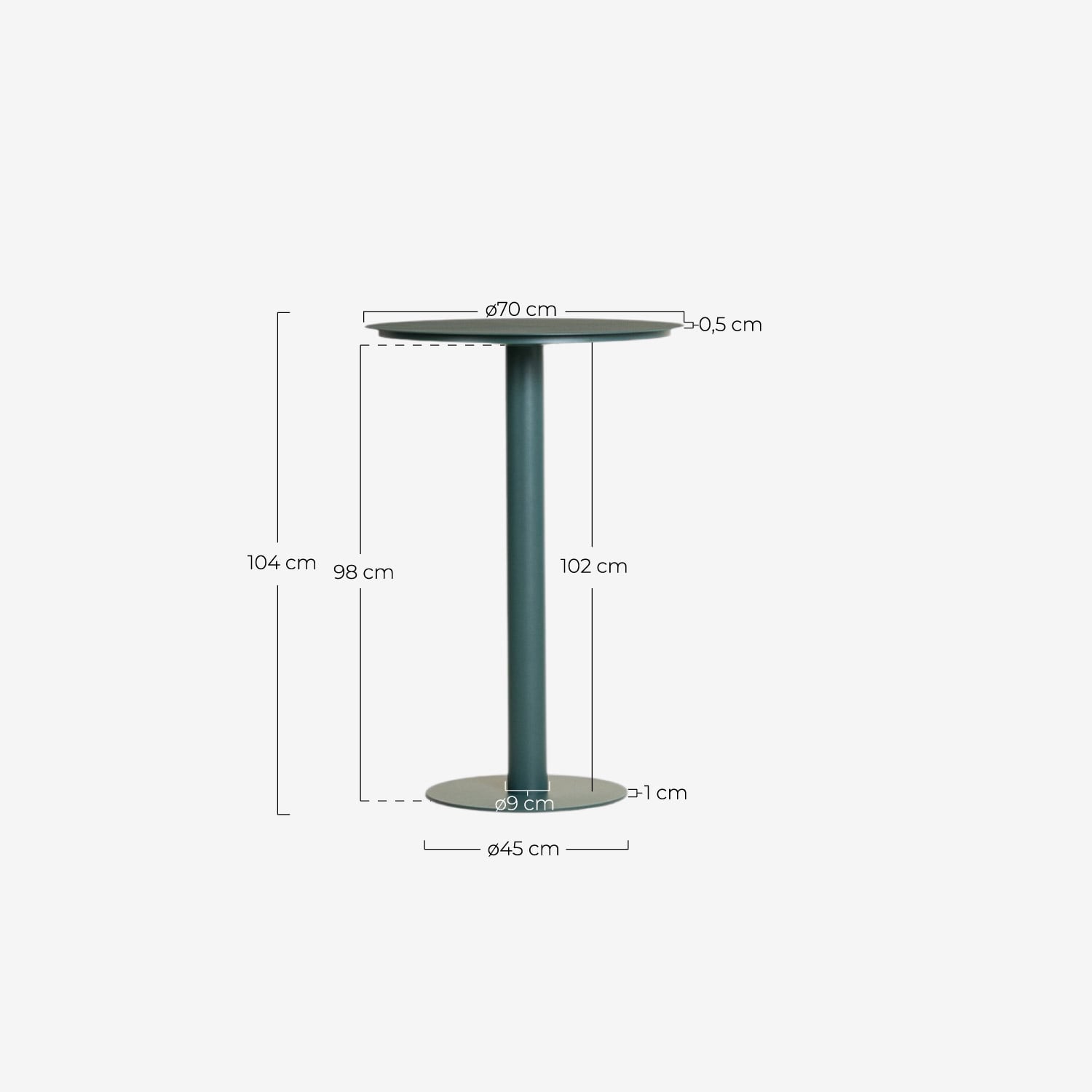 Runder Stehtisch aus Metall für den Außenbereich (Ø70 cm) Banon, Ma&szlig;e